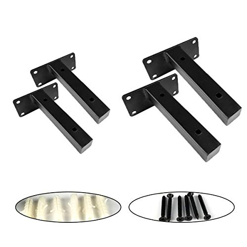 Qiundar Soporte Baldas Flotantes,4Pcs Soporte Para Estanterías de Metal Escuadra Balda Negra Escuadra Estanteria Metalica Invisible Hierro(15cm y 20cm)