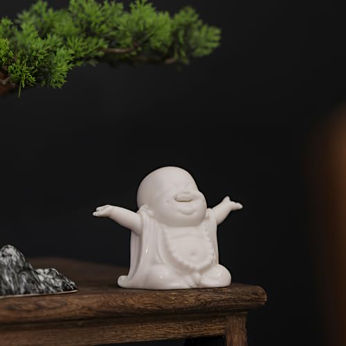 Estatua Pequeña de Buda Feliz Blanca de Cerámica para Decoración miniatura 7