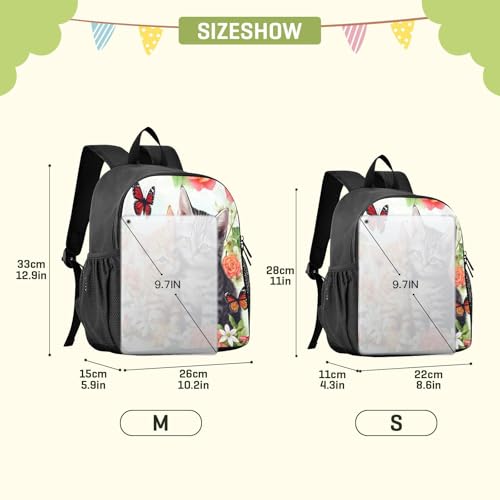 Cats Roses Floral White Kids Backpack for Boys Girls Lightweight Travel Daypack Rucksack for Students School2