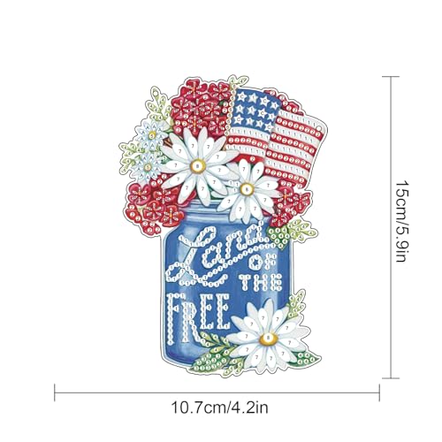 Image of 4th of July Diamond Art Painting Hanging Kit Independence Day Vase, 5D Acrylic Crystal Rhinestones Diamond Art Pendant with Flower and Flag Diamond Art Ornament for Door Wall Window Home Decor