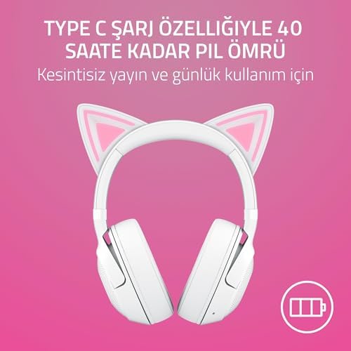 Razer Kraken Kitty V2 BT - Oyun ve akış için Kitty Kulaklı Kablosuz Bluetooth RGB Kulaklık (325 g, TriForce 40 mm Sürücüler, Bluetooth 5.2, Gürültü Önleyici Mikrofonlar) Beyaz - Görsel 7
