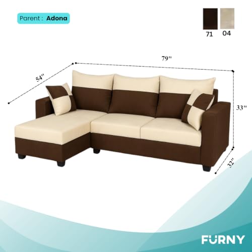 Image of Furny Arevva 4 Seater Fabric LHS L Shape Sofa Set (Cream-Dark Brown)