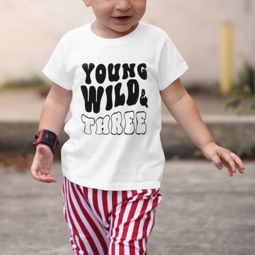 Image of Young Wild and Three Shirt 3 Year Old Birthday Outfit Girl Third Party Tshirt 3rd Birthday Gift Short Sleeve Shirt