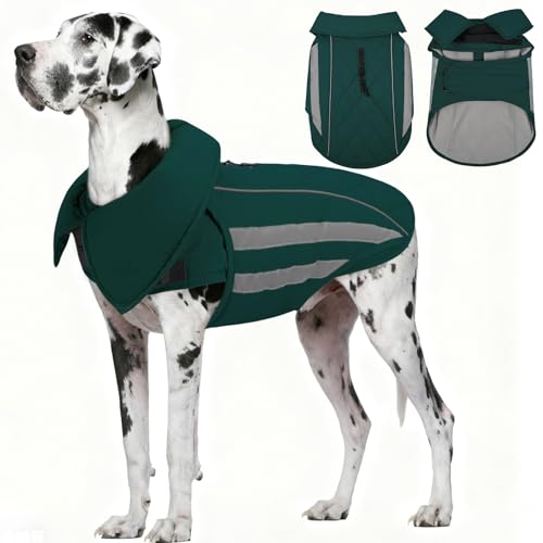 IECOii 4XL Winter Dog Coat - Adjustable Warm Fleece Jacket Reflective Cold Weather Coats Waterproof Dogs Vest for Barrel Chest Giant Breeds, Great Dan