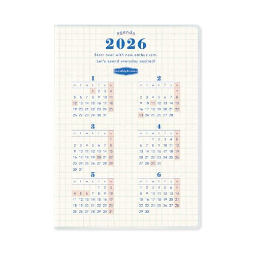 2026 ダイアリー 手帳 リュリュ B6サイズ DSS-2606 年間・ホワイト マンスリー 月曜始まり 透明カバー 2025年9月〜2027年1月 スケジュール帳