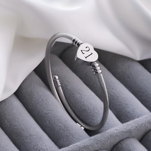 Aosyoisk 21st Birthday Gift for Women and Girl.Silver Bracelet Lucky Number 21 Bangle Jewellery Birthday Bracelet Gift for Age 21 (21st) - Image 2