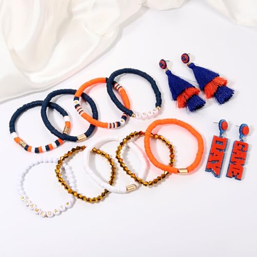 boderier 9PCS Game Day Bracelets Stackable Heishi Beaded Stretchy Bracelets LOVE GAME DAY Football Team Jewelry Sports Fan Bracelets Earrings Accessories Gifts2