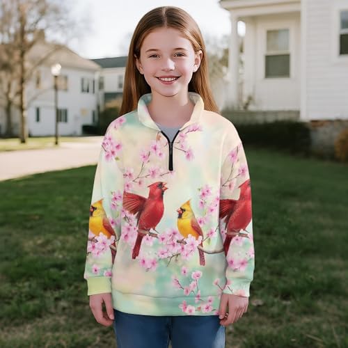 Image of AmzPrint Girls Graphic Quarter Zip Coat Long Sleeve Lightweight Oversized Athletic Running Hoodies For Kids Teen Girls