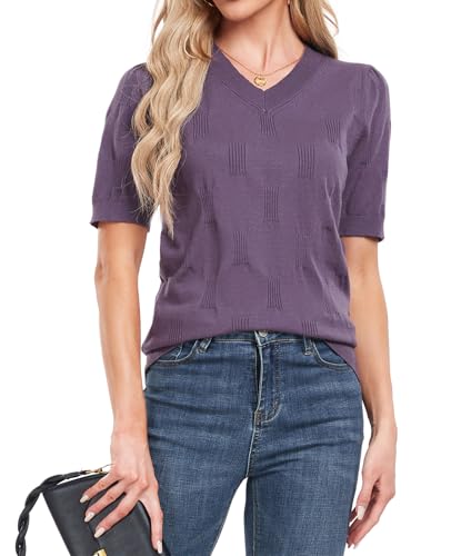 MINTLIMIT Women's Short Sleeve Sweater Tops Pullover Shirts 2025 Spring Summer Trendy Casual Blouses