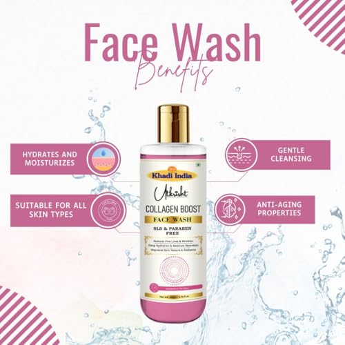 Image of Khadi Collagen Face Wash Cleanser 200ml | Hyaluronic Extract & Vitamin C | For Fine Lines, Wrinkles, & Skin Dullness | For Glowing Skin | SLS & Paraben Free | All Skin Types | Men & Women