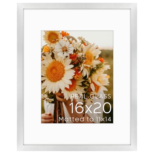 Golden State Art 16x20 Silver Picture Frame Mat for 11x14 Real Glass