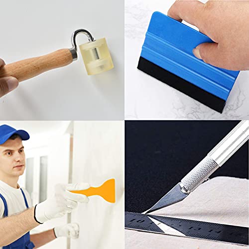 Adhesive Wallpaper Install Tool Kit With Double-Sided Tape Measure, Craft Knife With 5 Blades, 3 Types Of Scrapers, Pu Hand Roller, For Wallpaper Window Film And Car Deadening Mats #TOP6