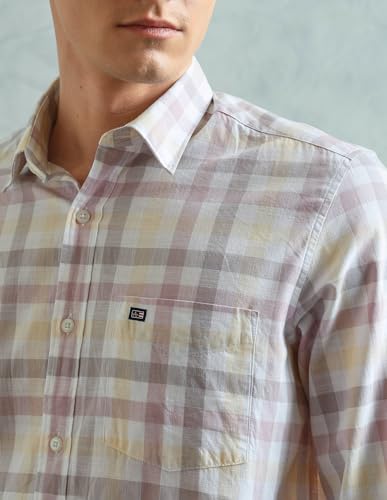 Image of Arrow Sport Men Slim fit Cotton Checked Long Sleeves Spread Collar Shirt