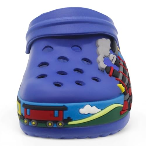 Image of Boys Girls Toddler Clogs Little Kids Slip on Slides Sandals Slippers Cute Cartoon Train Pattern Garden Clogs Summer Indoor Outdoor Beach Pool Water Shoes