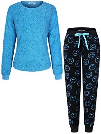 SofiePJ Women's Sherpa Top Pajama Sleepwear Set with Fleece Jogger Pants