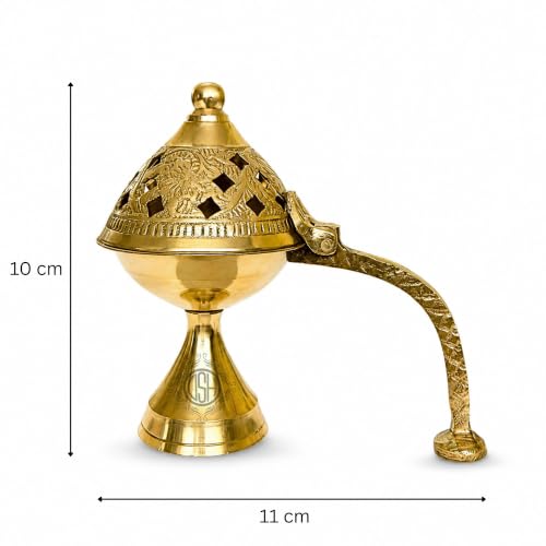 Image of DSH CRAFTING YOUR CURIOSITY Dsh Home Purifying Brass Dhuna Loban Burner Dhooni Dhoop Dani Dhuni Brass Table Dhoop Dani Incense Burner for Loban. (X-Small)