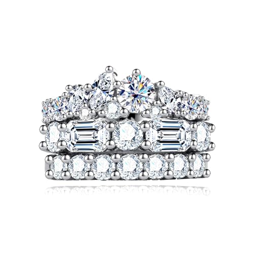 Gobaalele Cubic Zirconia Wedding Band Set Eternity Rings 5A Grade Lab Grown Diamond CZ Bridal Set Stackable Engagement Promise Anniversary Ring for Women Size6.5
