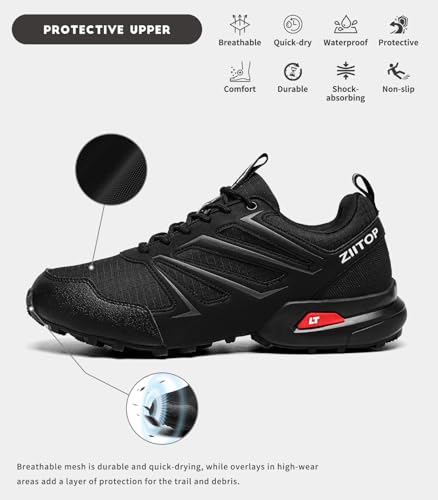 Mens Trail Running Shoes Waterproof Non-Slip Hiking Walking Sneakers for Outdoor Trailing Trekking Camping Quest Black2