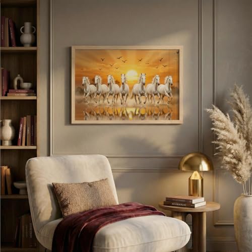 Image of Suneree 7 Horse Vastu Wall Painting (Landscape Collection) (Natural, Design 11, 13x19 Inch)
