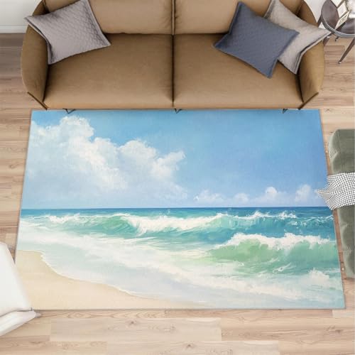 Grand tapis de plage intérieur 200x290 cm lavable et antidérapant pour salon