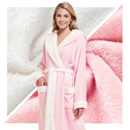 Image of Inner Wish Women Hooded Plush Robe, Fleece Highly Absorbent Cozy Warm Bathrobe