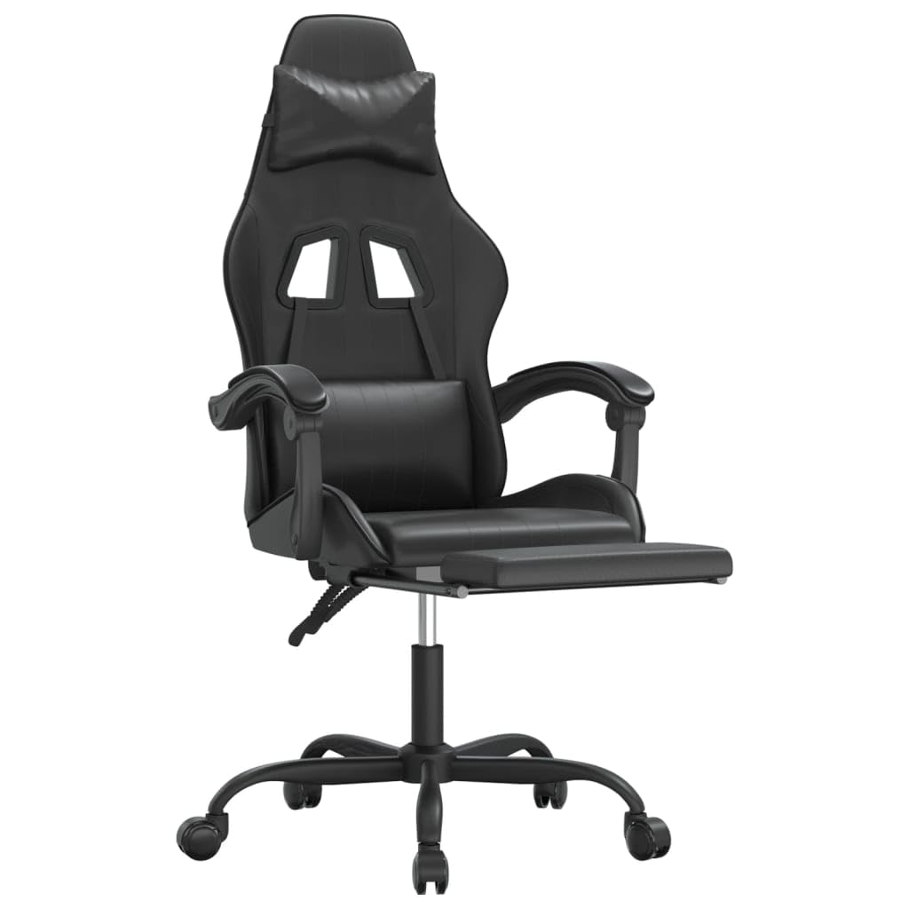 Silla para videojuegos con reposapiés y ruedas, piel sintética, ergonómica, altura regulable, giratoria, con reposabrazos y cojín lumbar para oficina, oficina en casa y comodidad para jugar