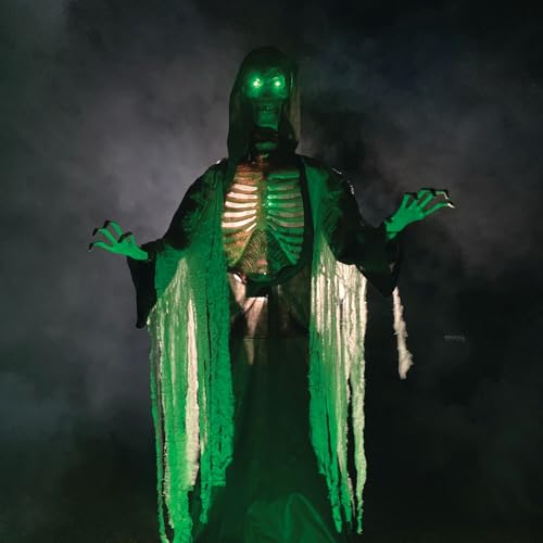 Haunted Hill Farm 7-Ft. Tall Graveyard Ghoul, Motion Activated Scary Halloween Prop, Battery Operated with On-Off Switch, Light-Up Eyes and Chest for Indoor or Covered Outdoor Halloween Decorations