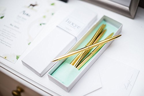 Gold Pens With Black Ink | Luxury Ballpoint Gold Pen Set Of 6 In Glossy White Gift Box | Gold Office Supplies For Women Men - Slim Nice Pens For Writing (Gold/Black Ink) #TOP5