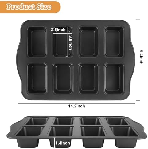 Mini Loaf Pan 8 Cavity, 3 Pack Mini Loaf Baking Pans Non-Stick, Carbon Steel Mini Loaf Pans for Baking Bread, Mini Bread Loaf Baking Pan Brownie Pan for Baking Oven - Thumbnail 4