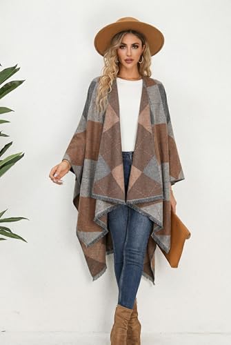 Image of Womens Rhinestones Open Front Poncho Shawl Wrap Cape Ruana Travel Blanket Cardigan
