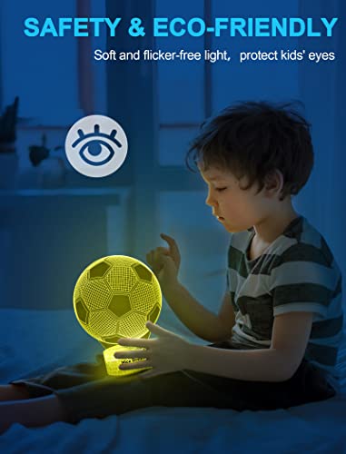 Nice Dream Soccer Gift Soccer 3D Night Light for Kids, 16 Colors Change Optical Illusion Lamps with Remote Control, Birthday Gifts for Sport Fan Boys Girls and Adult