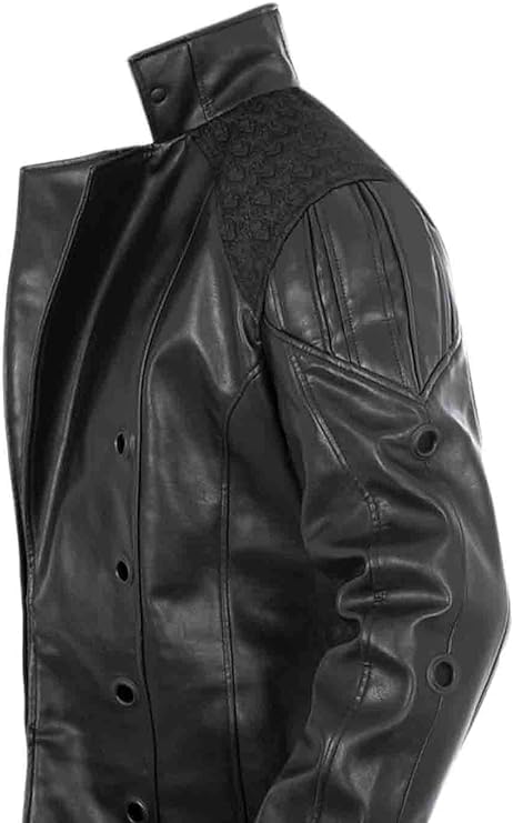 Men's Human Revolution Deus Ex Black Real Leather Trench Pea Coat Jacket3