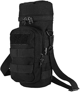 ProCase Water Bottle Pouch, Tactical MOLLE Hydration Carrier Bag with Extra Accessory Pouch and Detachable Shoulder Strap, Gift for Father's Day -Black