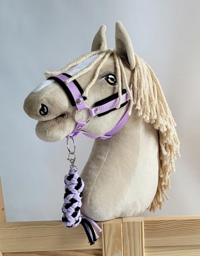 Hobby Horse Halter A3 negro y morado con accesorios de piel y corbata con cordón