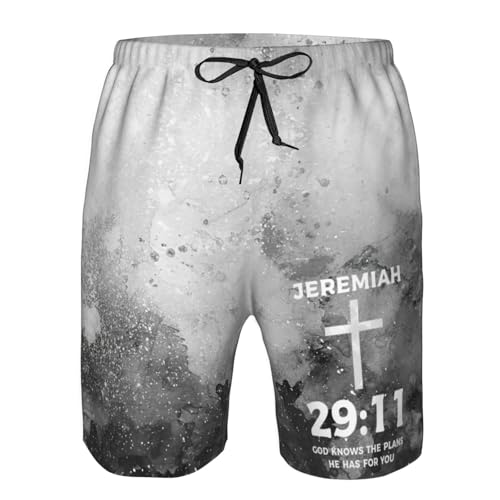 Black Jeremiah 29:11 Bible Verse Jesus Cross Christian Mens Stretch Swim Trunks Mesh Lining Swimwear Bathing Suits -4