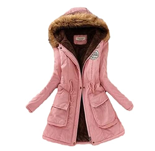 Manteau d'hiver contre le froid Paca femme rose avec capuche col fourrure L