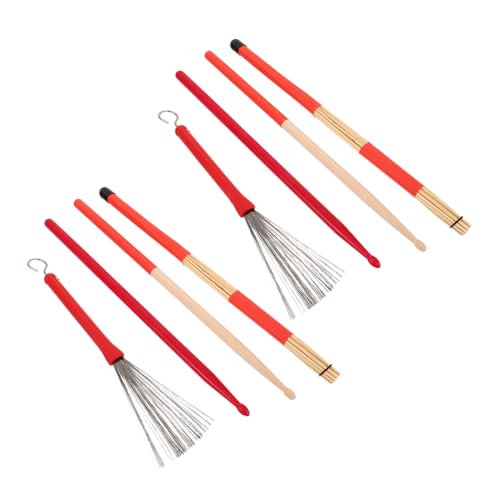 Conjunto de baquetas no deslizantes Kisangel de madera con cepillos de nailon y bolsa de almacenamiento, baquetas rojas 5A para niños, niñas y principiantes para práctica y uso escolar