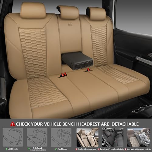 Image of CAR PASS 3D Foam PU Leather Car Seat Covers Full Set,Tan Breathable Faux Leather Seat Covers for Car,Anti Slip Universal Fit for SUVs Vans Sedan Truck Automotive,Armrest Airbag Compatible All Beige