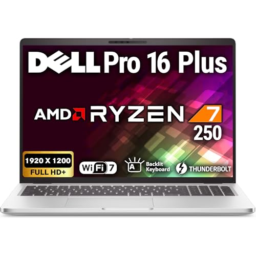 Image of Oemgenuine Dell Pro 16 Plus PB16255 AI Business Notebook 16 inch FHD+ AMD Ryzen 7 Pro 250, 16GB DDR5 RAM, 1TB SSD PCIe, Wi-Fi 7, BT, Backlit Keyboard, FHD Webcam, Win 11 Pro - Silver