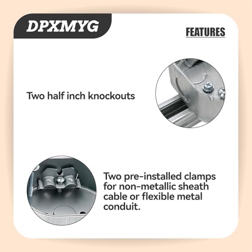 DPXMYG Saf-T-Brace for Ceiling Fans, Mounting Bracket with Adjustable Bar Hanger, 1-1/2\'\' Deep, 2 1/2\'\' Knockouts, Fits 16-24in Joist Spaces, Electrical Box for Fan/Light Fixtures(1 Pack) - Thumbnail 6