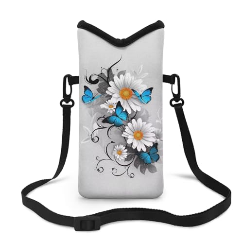 Image of Small Crossbody Cell Phone Bag for Women Men Mini Phone Purse with Crossbody Strap Neoprene Mini Phone Wallet Shoulder Bag Fits Most Smartphones, 8 x 4 inch, Daisy Butterfly Gray