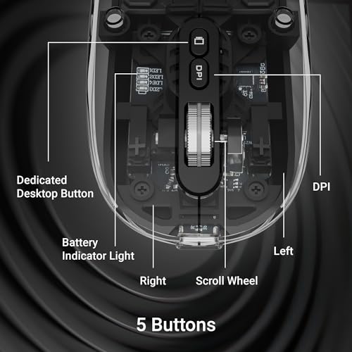 Image of ZEBRONICS Sheer Rechargeable Wireless Mouse, Dual Mode (2.4GHz + BT), Dual Bluetooth, Silent Operation, Transparent Body, RGB, Battery Indicator, for Mac | Laptop | Computer (Black)