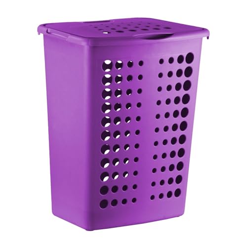simpa Colour Match 40L Plastic Laundry Hamper - GRAPE - 50cm (H) x 40cm (W) x 30cm (D)