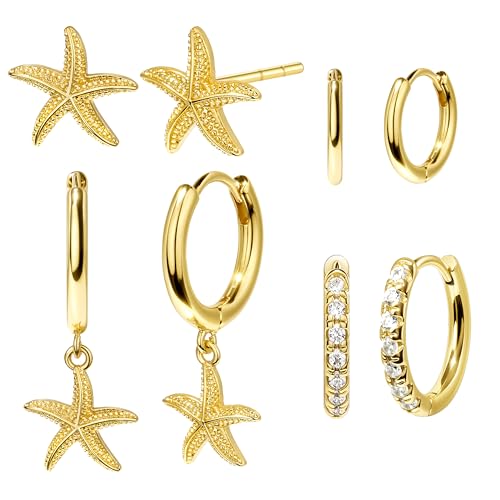 Image of Small Gold Huggie Hoop Earrings Set for Women Men Hypoallergenic 14K Plated Stack Cartilage Earrings, Sterling Silver Multiple Piercing Lightweight Mini Thin Cute Dainty Trendy Jewelry Gifts for Women