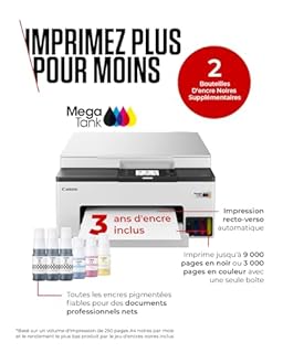 Canon MAXIFY GX1050 Imprimante A4 Couleur pour la Maison et Le Bureau | Imprimante, Copieur et Scanner Jet d'encre MegaTank Tout-en-Un | Wi-FI, Ethernet et USB | Comprend 6 Bouteilles d'encre