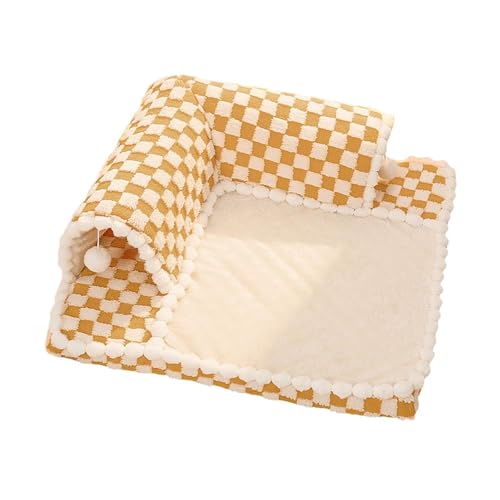 Qialexicon かわいい猫ベッドおもちゃトンネル小さな猫の隠れ家ハンギングボール付き軽量猫の巣厚底猫マット屋内猫子猫用, Brown M