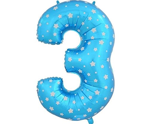 Image of AMFIN 17 inch 3 Number Foil Balloon, Birthday Decoration Items [Helium Supported] - Blue