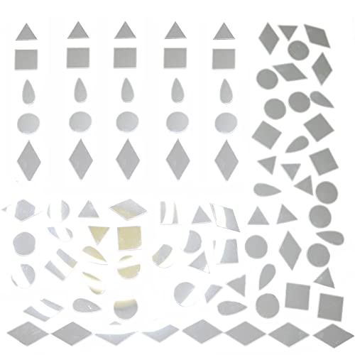 Squares & Triangles Mirror Mosaic Tiles - Round, Teardrop & Diamond Shapes - Acrylic Mirror Pieces - 5 Shapes - Silver - 250pcs for DIY Crafts