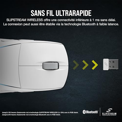 Corsair M75 Wireless RGB Souris de Jeu FPS Légère – 26 000 DPI – Boutons Latéraux Interchangeables – Compatible iCUE – PC – Blanc