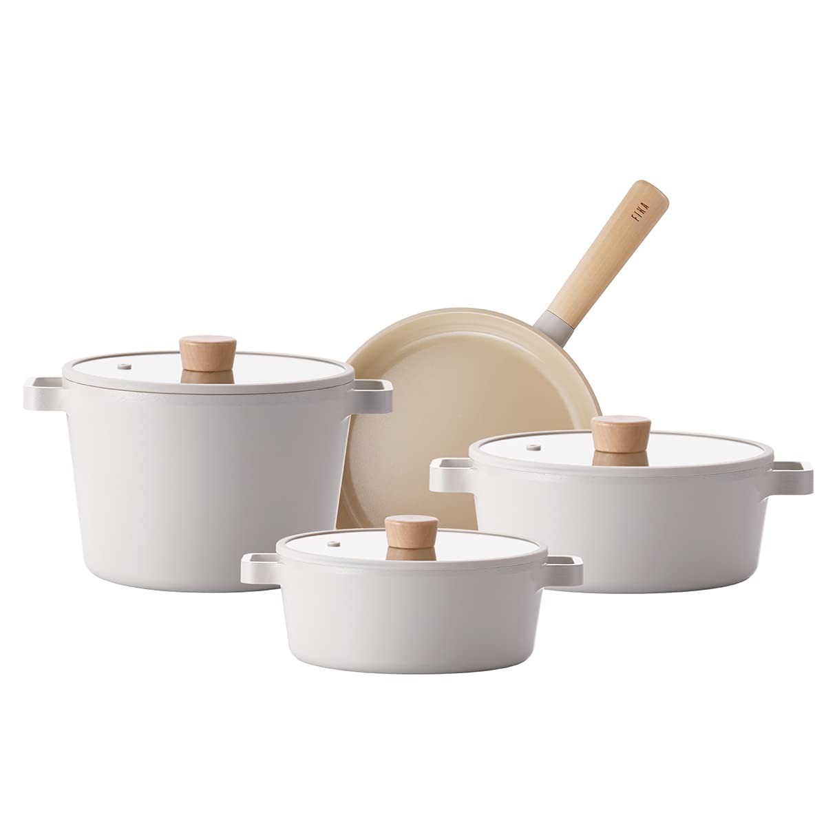 Fika 7 Piece Ceramic Finish Cast Sauce Pot Pan Set with Glass Lid